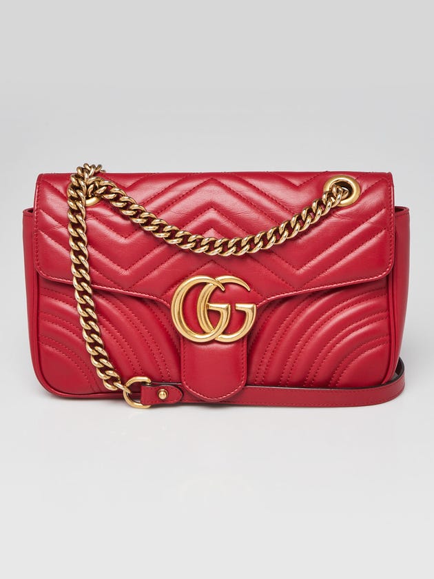 Gucci Red Quilted Leather Marmont Small Matelasse Shoulder Bag