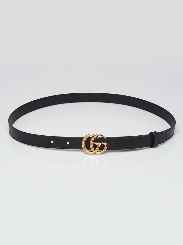 Gucci Black Smooth Leather Slim Double G Marmont Belt Size 85/34