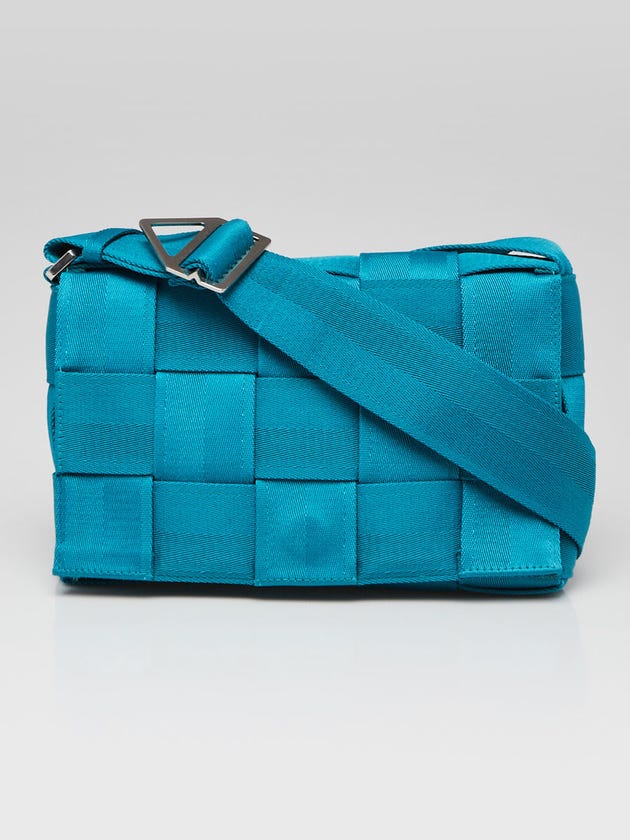 Bottega Veneta Blue Nylon Maxi Weave Cassette Crossbody Bag
