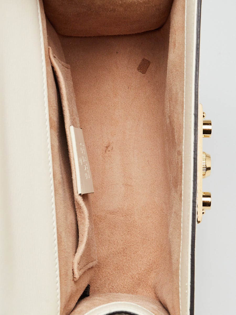 Gucci White Leather Floral Embroidered Studded Small Padlock