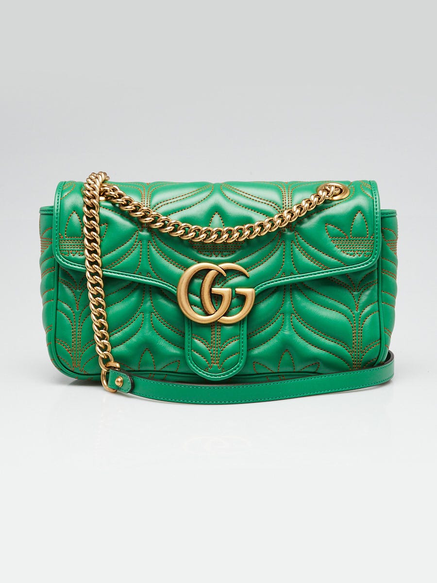 Gucci x Adidas Green Quilted Leather Marmont Small Shoulder Bag 