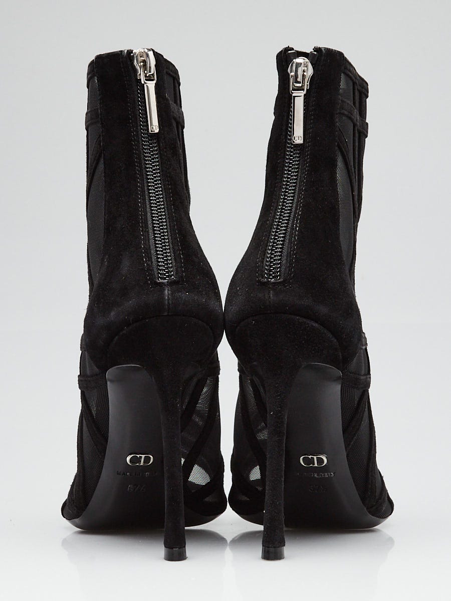 Christian Dior Black Suede/Mesh Dior Idole Ankle Boots Size