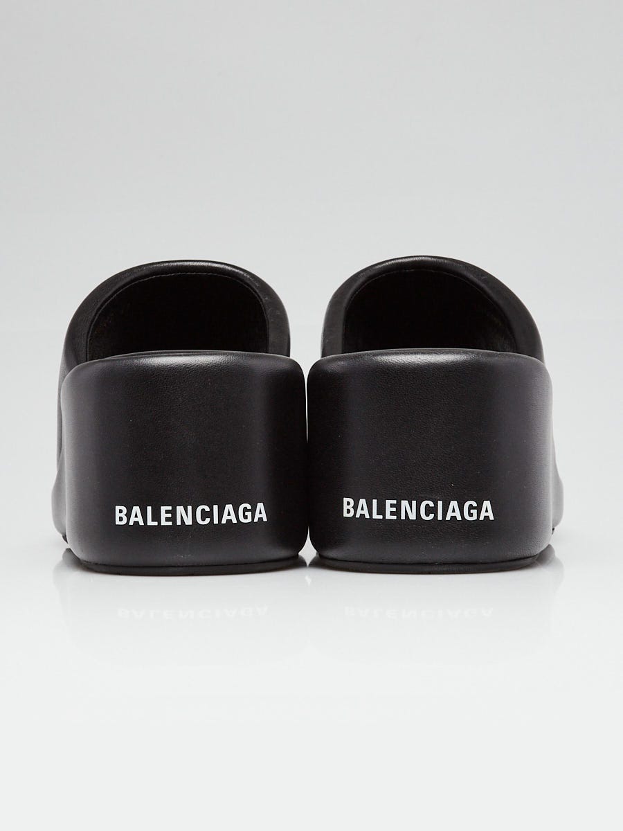 Balenciaga Black Leather Wedge Sandals Size 10.5/41
