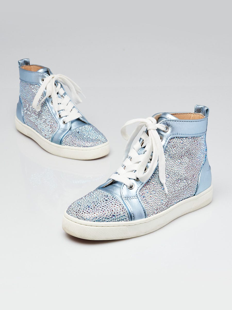 Christian Louboutin Aqua Leather Strass Crystal Louis High Top Sneakers Size 5 35.5 Yoogi s Closet