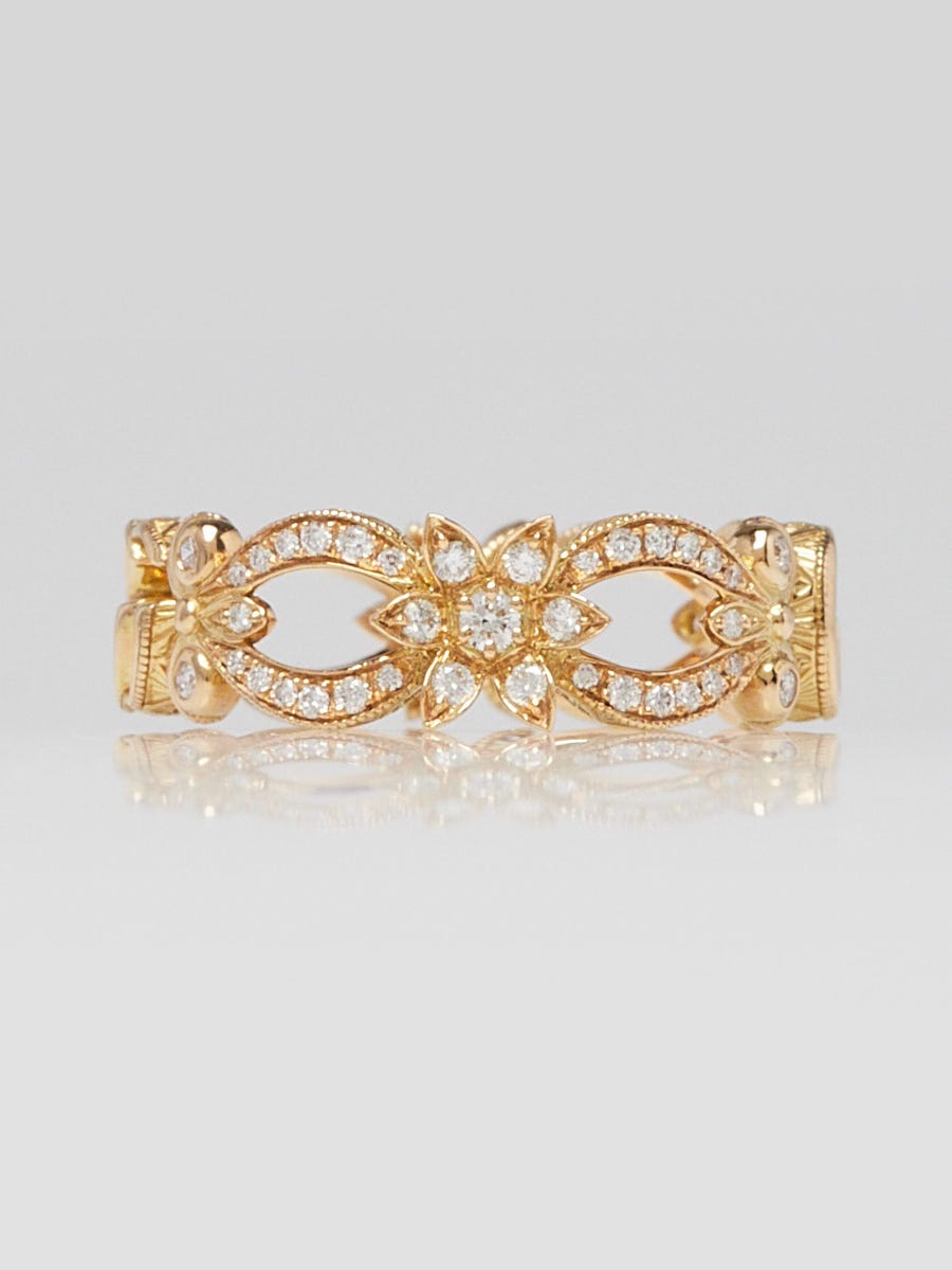 Gucci 18k Yellow Gold and Diamond Flora Ring Size 7.5
