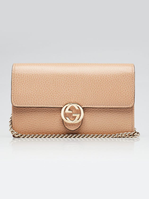 Gucci Beige Leather Interlocking G Wallet on Chain Clutch Bag
