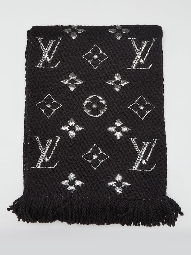 Louis Vuitton Black Shine Wool/Silk Logomania Scarf