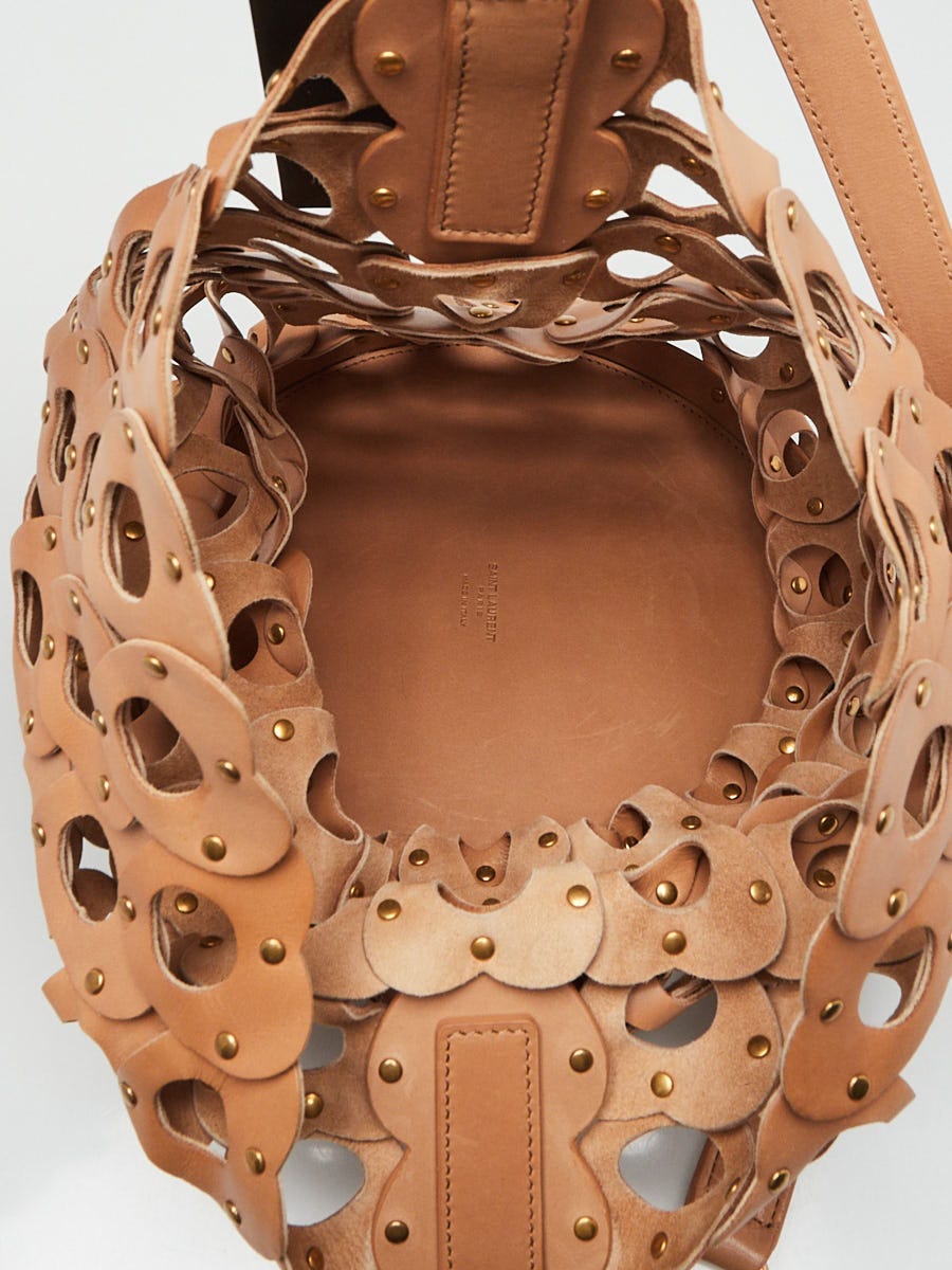 Yves Saint Laurent Brown Leather Studded Seau Coeur Bucket Bag