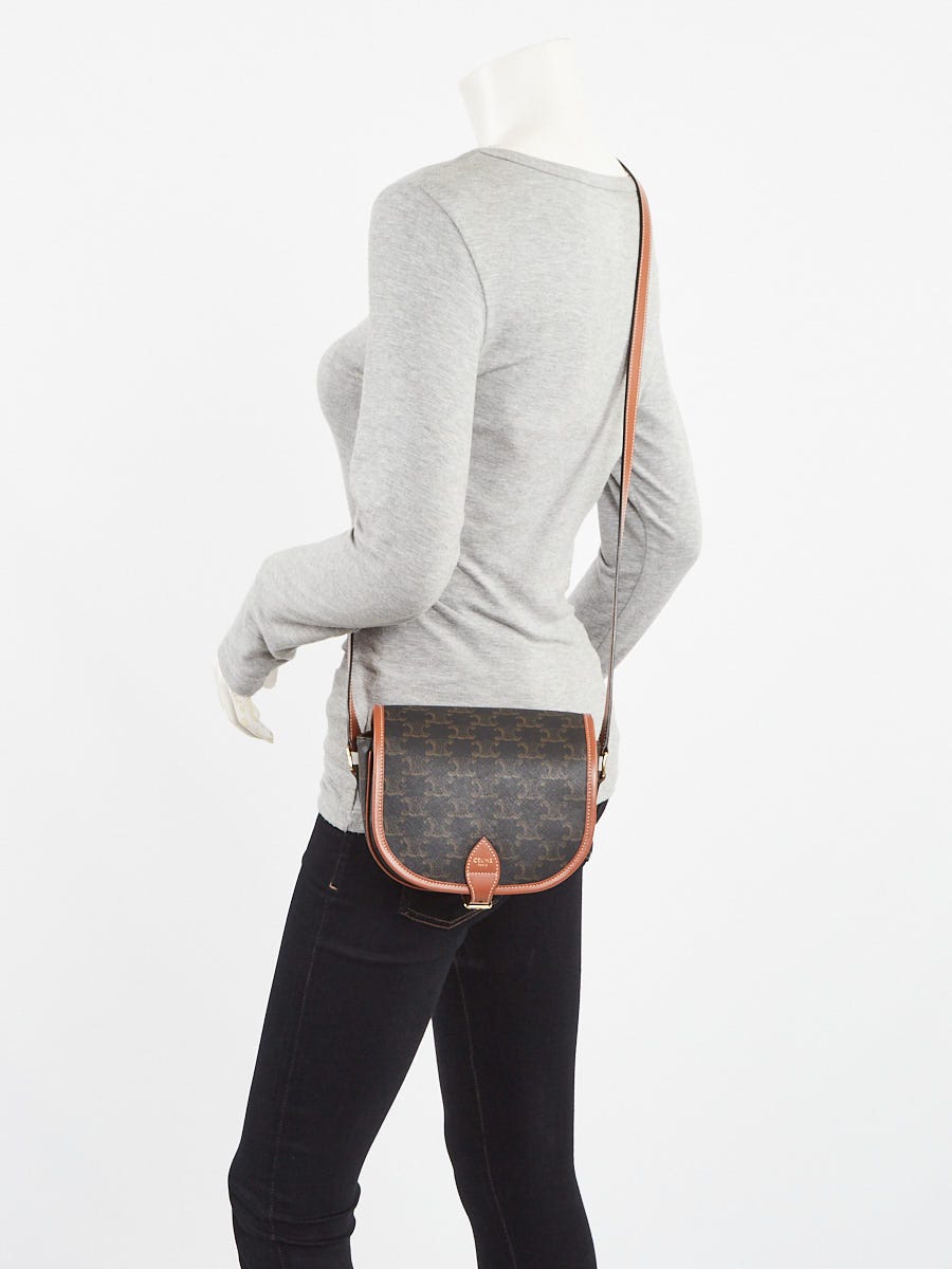 Celine Tan Triomphe Coated Canvas Medium Folco Crossbody Bag