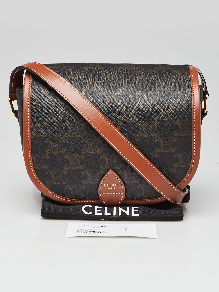 Celine Tan Triomphe Coated Canvas Medium Folco Crossbody Bag