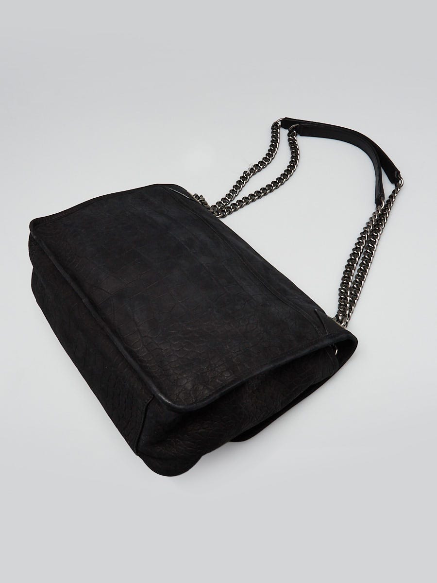 Yves Saint Laurent Black Croc Embossed Nubuck Medium Nikki