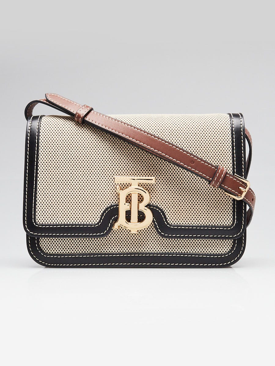 Burberry Brown/Black/Beige Leather/Canvas Small TB Shoulder