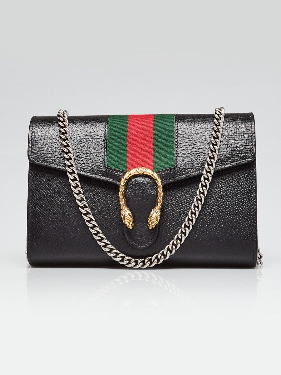 Gucci Black Pebbled Leather Dionysus Vintage Web Mini Wallet on Chain Bag Yoogi s Closet