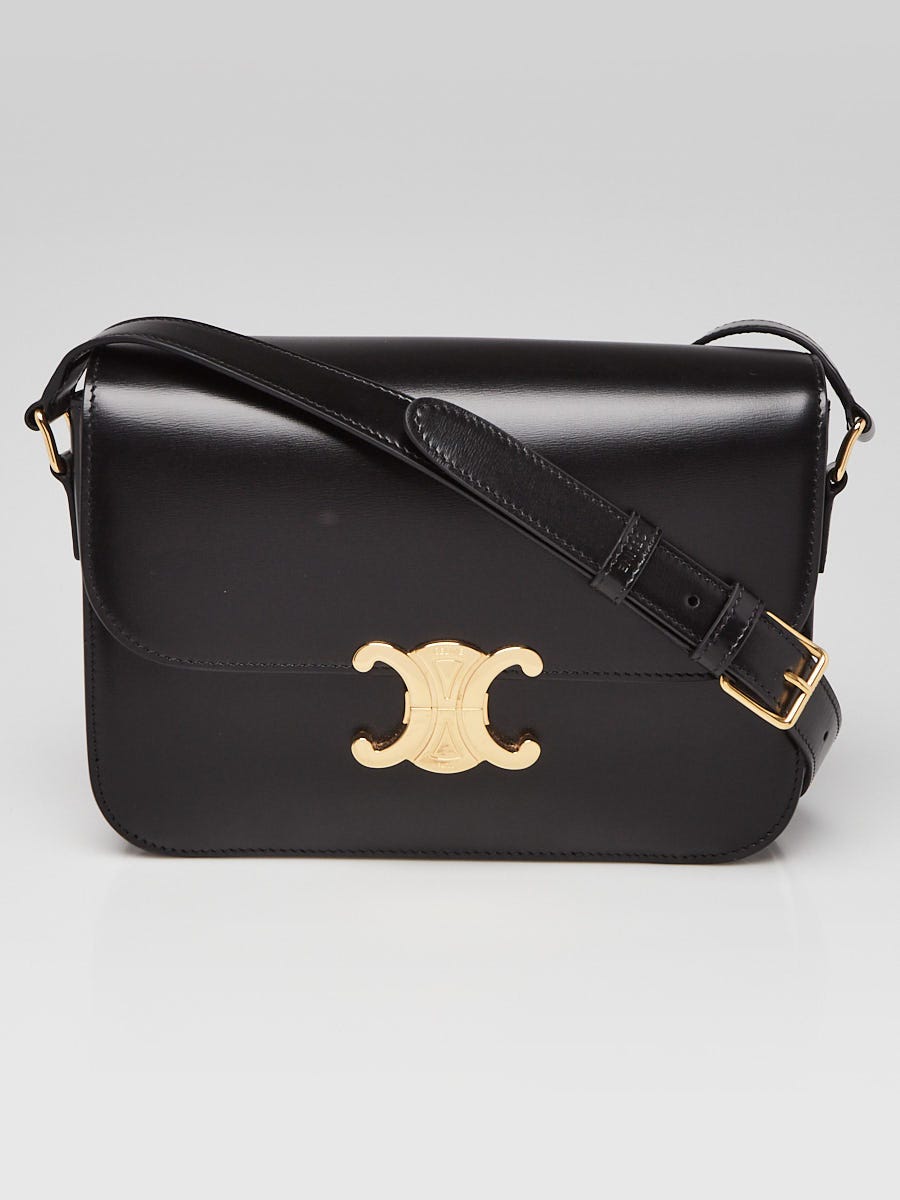 Celine Black Smooth Leather Triomphe Medium Shoulder Bag | Yoogi's