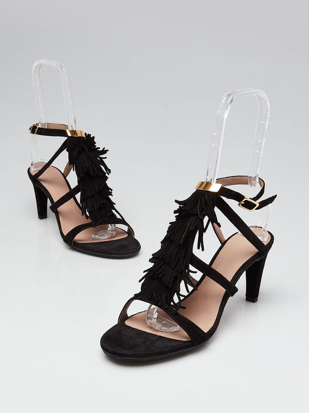 Chloe Black Suede Fringe Sling Back Sandals Size 9.5/40