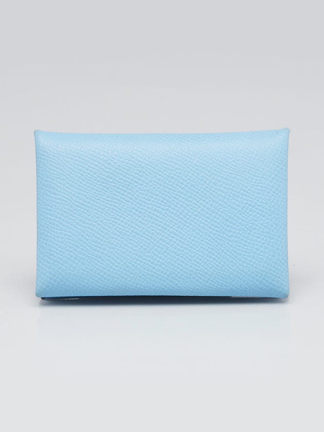 Hermes Celeste Epsom Leather Calvi Card Holder