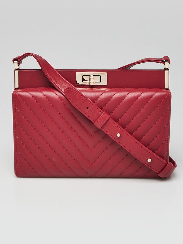 Chanel Red Chevron Quilted Lambskin Leather Clutch Bag