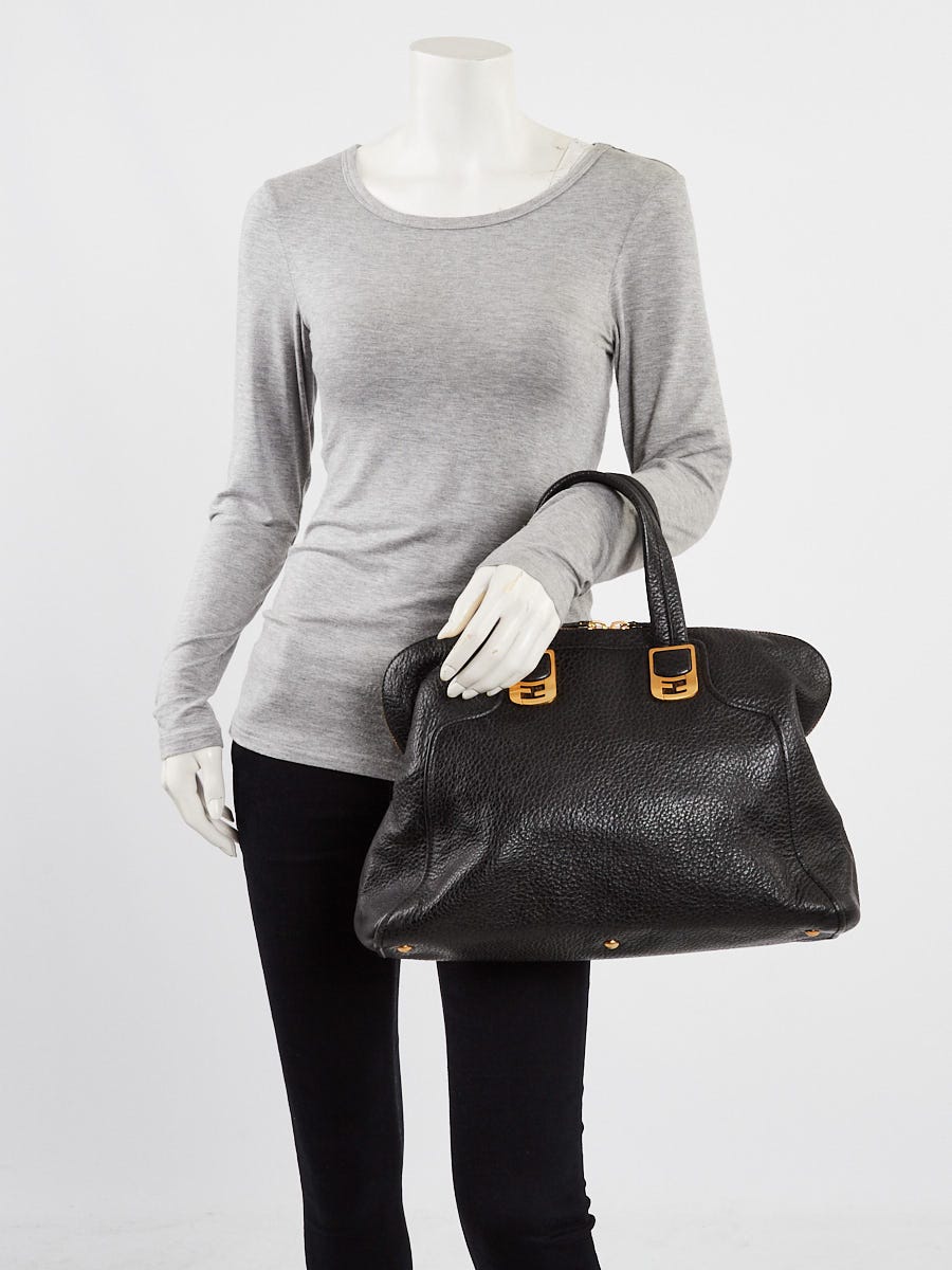 Fendi Black Pebbled Leather Chameleon Large Tote Bag 8BL110