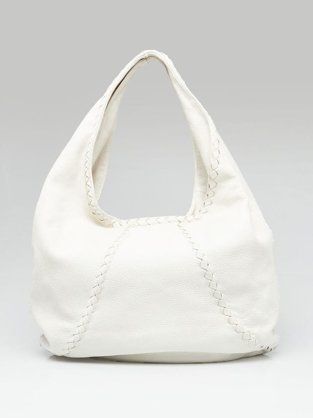 Bottega Veneta White Cervo Leather Large Baseball Hobo Bag
