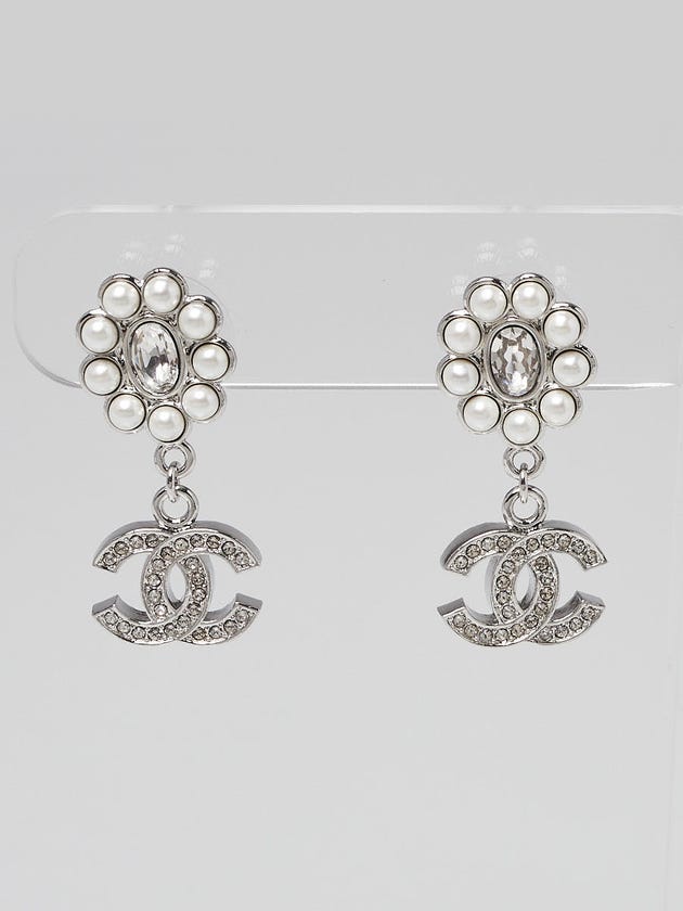 Chanel Crystal and Metal CC Logo Drop Earrings