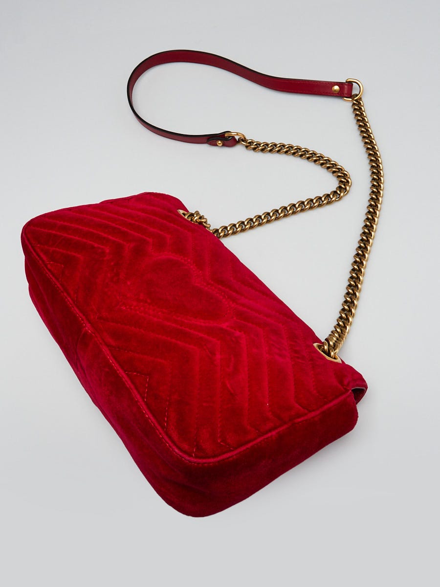 Gucci Red Quilted Velvet GG Small Marmont Shoulder Bag | Yoogi's