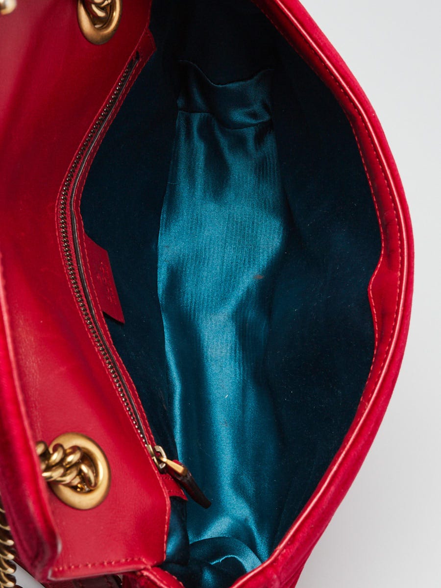 Gucci Red Quilted Velvet GG Small Marmont Shoulder Bag | Yoogi's