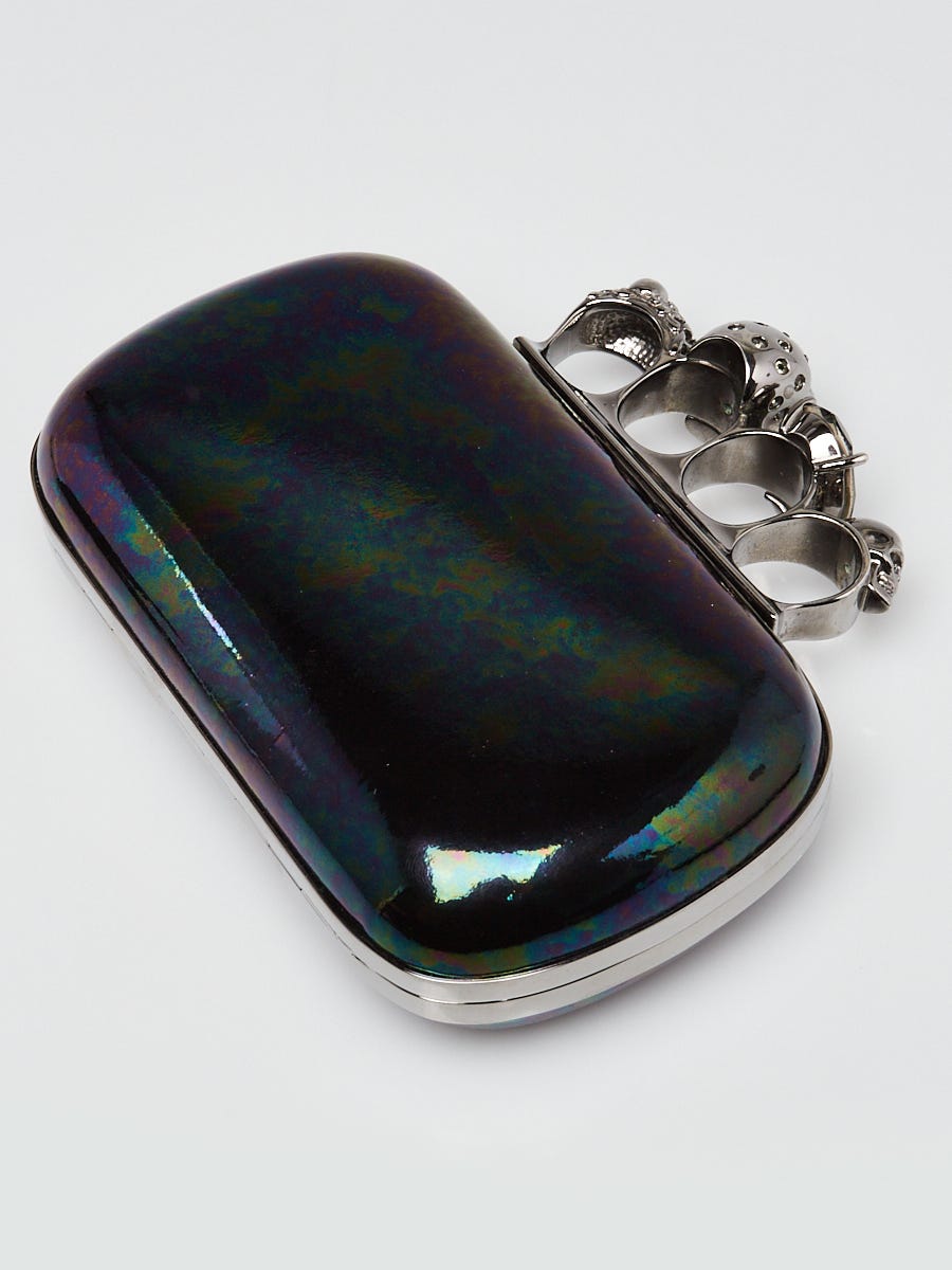 Alexander McQueen Black Patent Leather Oil Slick Skull Box