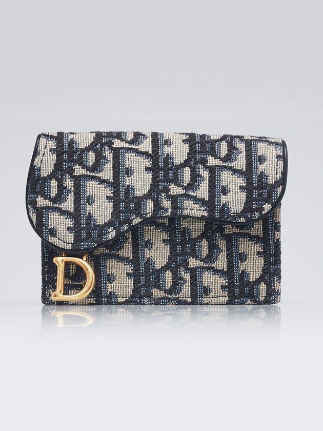 Christian Dior Indigo Oblique Canvas Saddle Card Holder Wallet