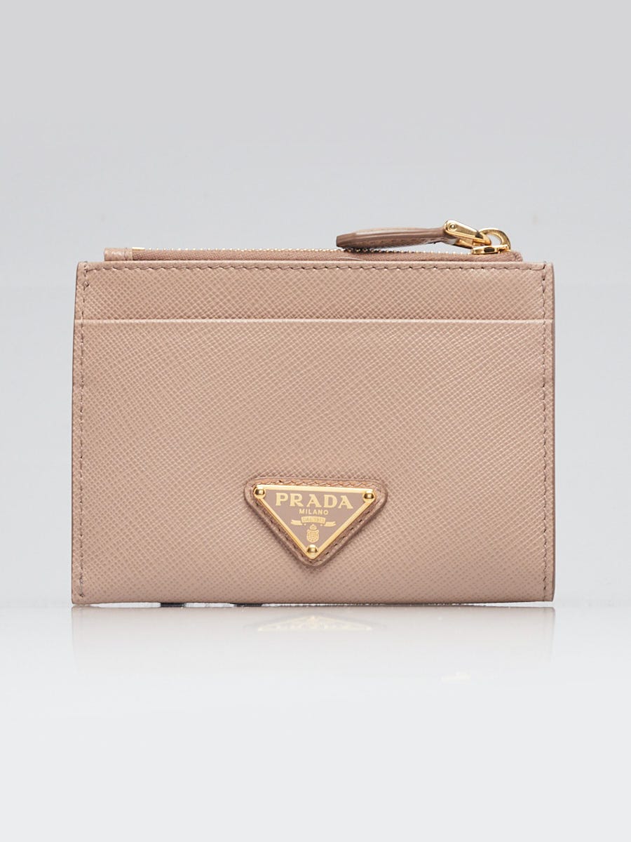 Prada Cammeo Saffiano Triangle Leather Card Holder Wallet 1MC026