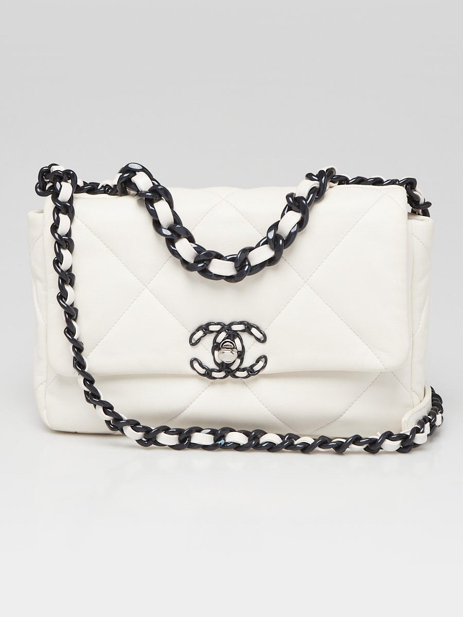 Chanel White Quilted Lambskin Leather Chanel 19 Small Flap Bag