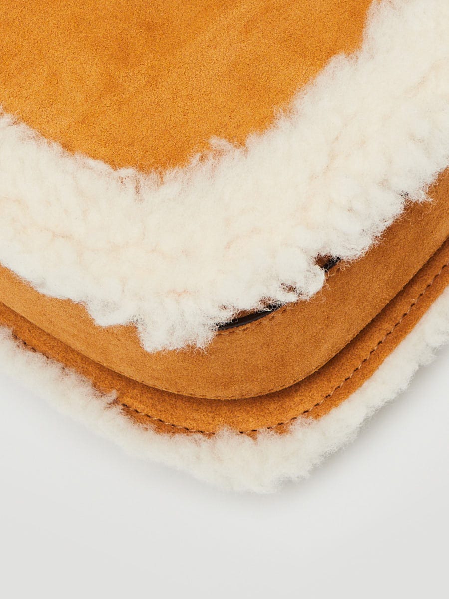 Gucci Light Brown Suede and Shearling Horsebit 1955 Small