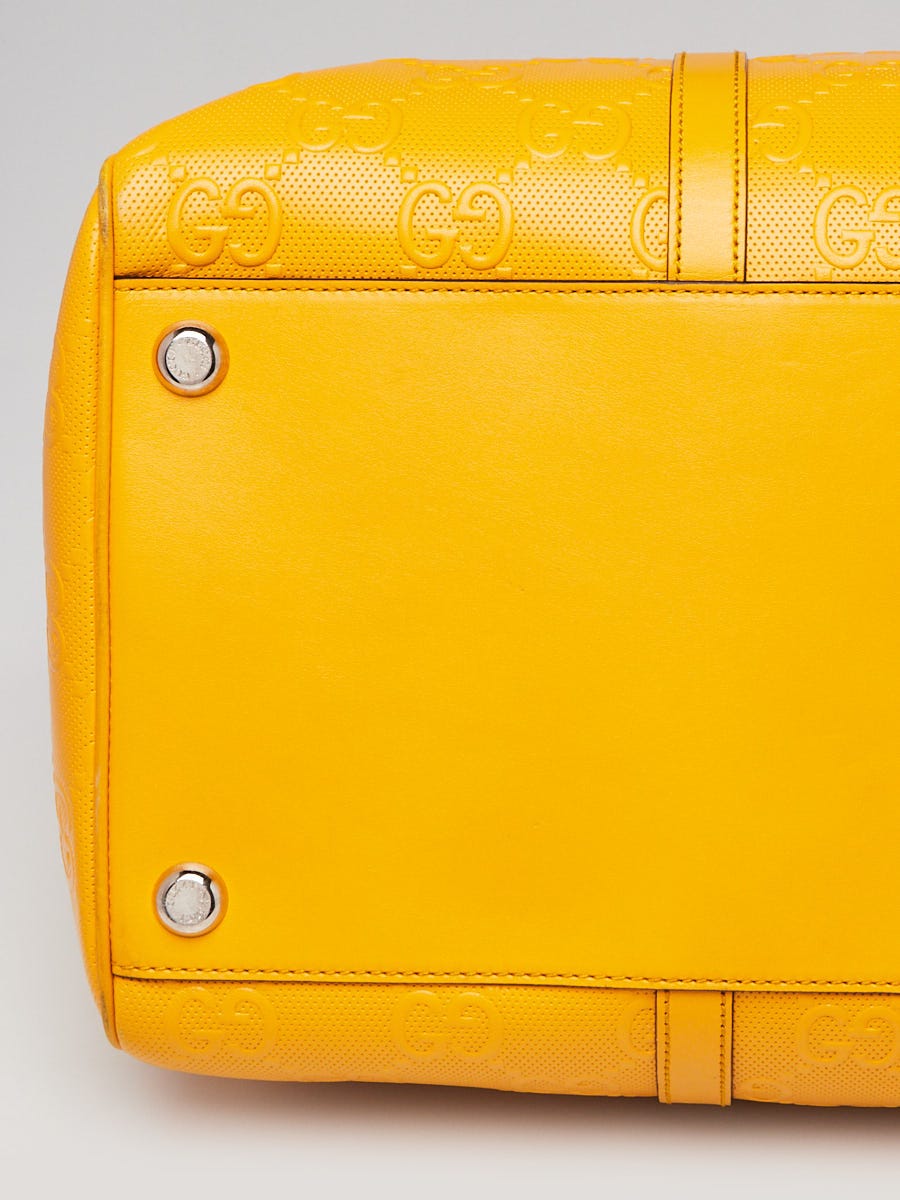 Gucci Yellow GG Perforated Leather Weekender Duffle Bag