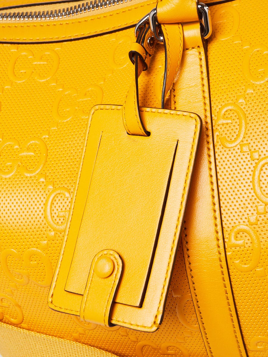 Gucci Yellow GG Perforated Leather Weekender Duffle Bag Gucci Yellow GG Perforated Leather Weekender Duffle Bag