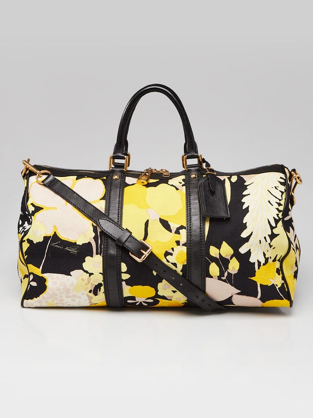 Louis Vuitton Black Leather Floral Canwan Keepall 50 Bandouliere Bag