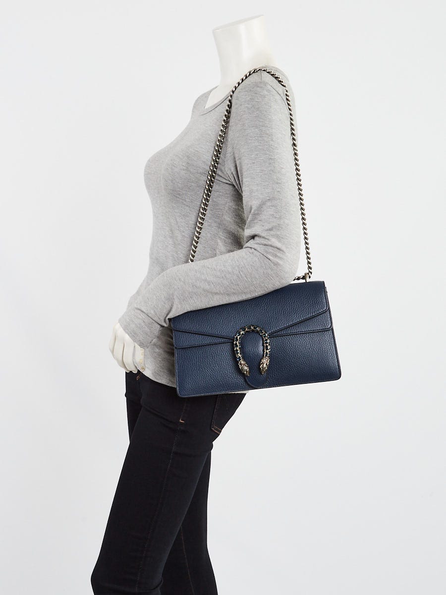 ショルダーバッグ・ポシェット Gucci Mini Borsa Dionysus In Pelle Verniciata Gucci Dark Blue Leather Dionysus Small Shoulder Bag