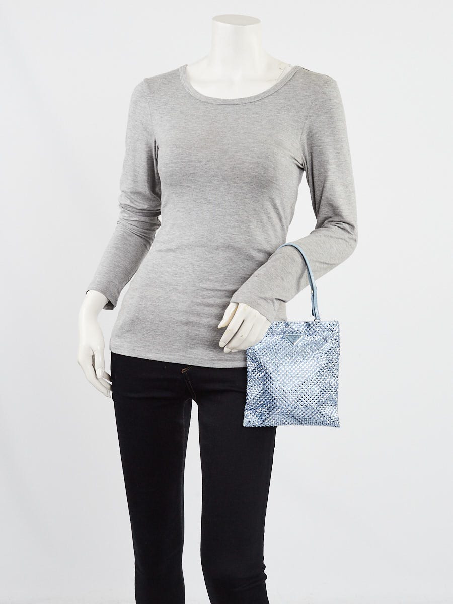 PRADA クリスタルミニトートバッグ 1BA253 Prada Celeste Satin Crystal Mini Tote Bag - 1BA253 | Yoogi's