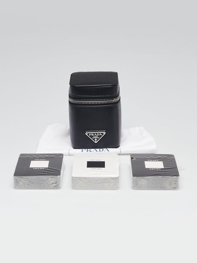 Prada Black Saffiano Leather Playing Cards with Zip Case