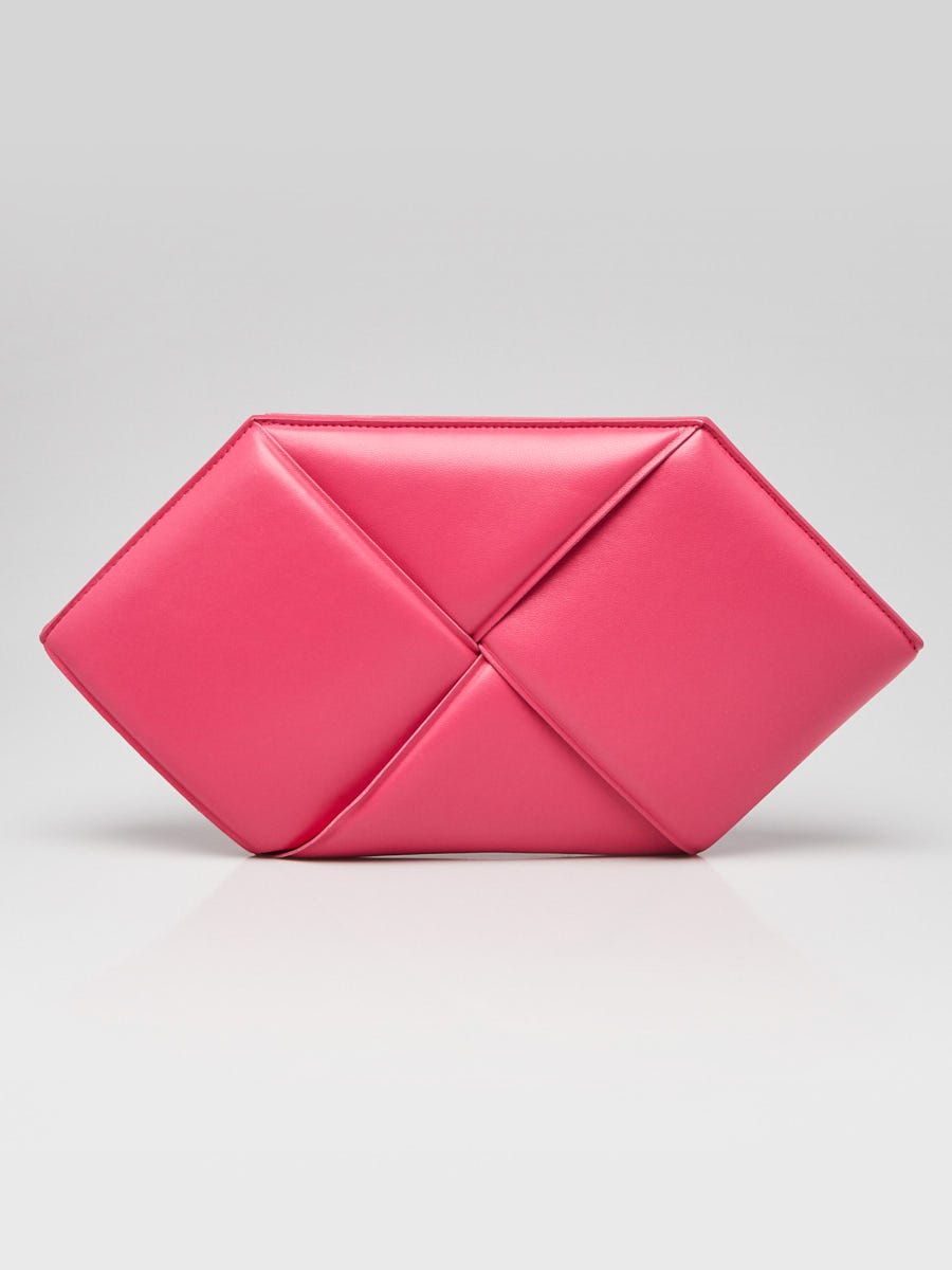 Bottega Veneta Pink Woven Padded Leather Maxi Weave Hexagon Clutch