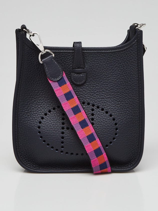 Hermes 16cm Bleu Nuit Clemence Leather Amazone Maxi Quadrille Evelyne TPM Bag