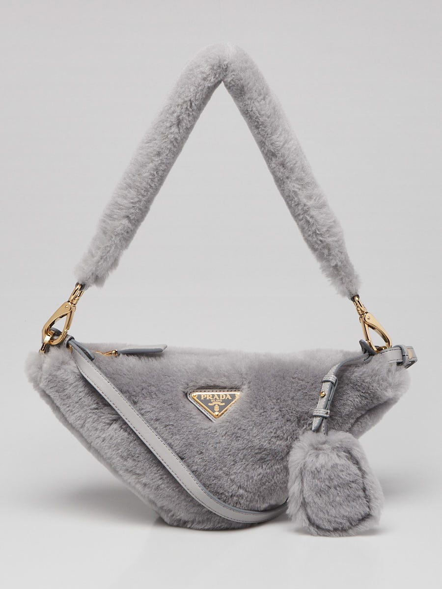 ParallaxShops s Closet Edition Mini Crossbody Bag Prada Pre Owned zipped rectangle shaped shoulder bag Prada Grey Shearling Triangle Re