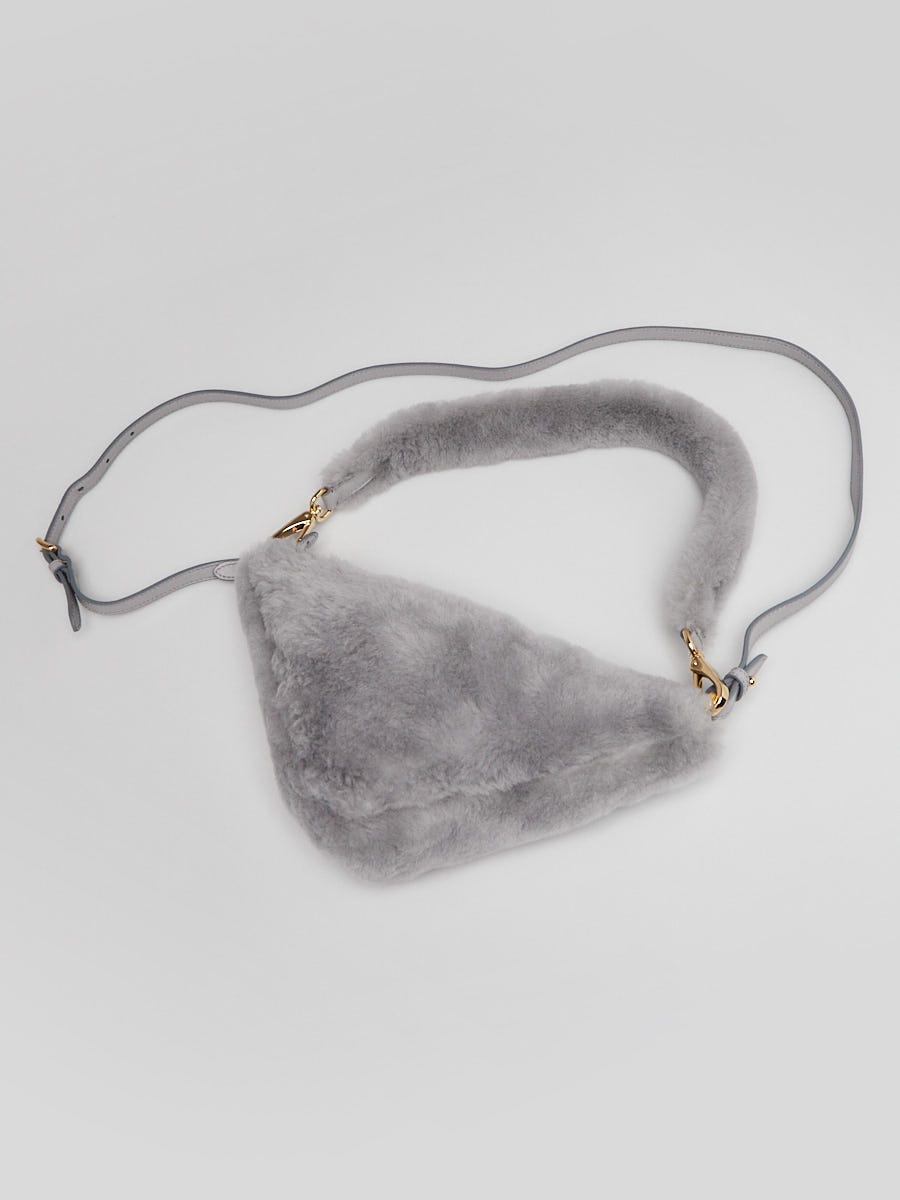 Prada Grey Shearling Triangle Re-Edition Mini Crossbody Bag