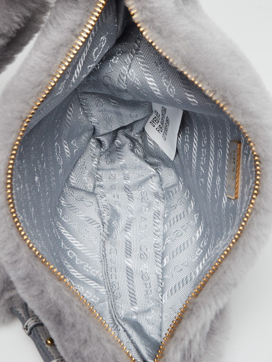 Prada Grey Shearling Triangle Re-Edition Mini Crossbody Bag