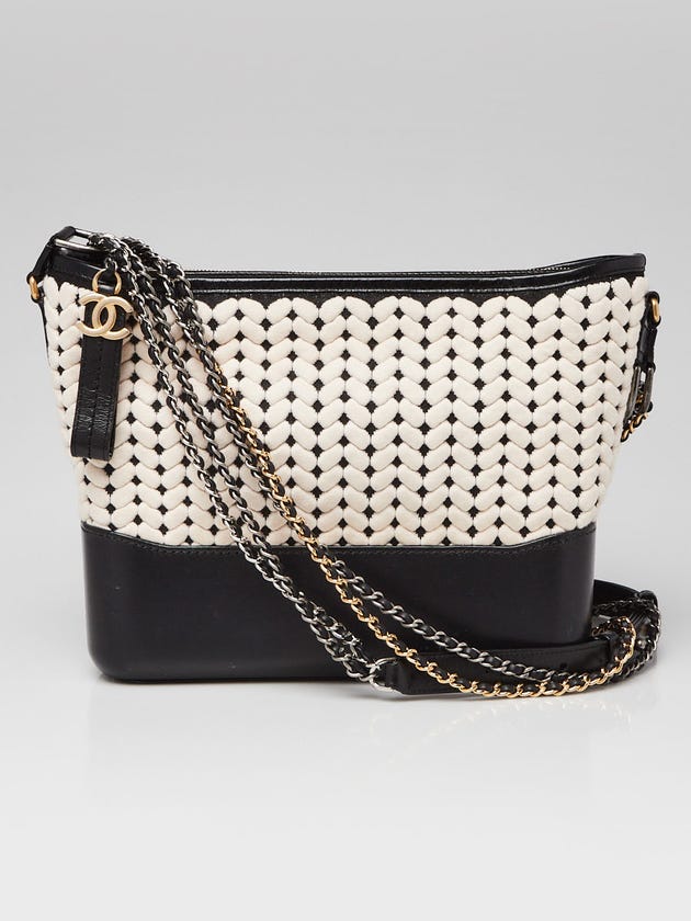 Chanel Beige/Black Knit Fabric and Leather Medium Gabrielle Bag