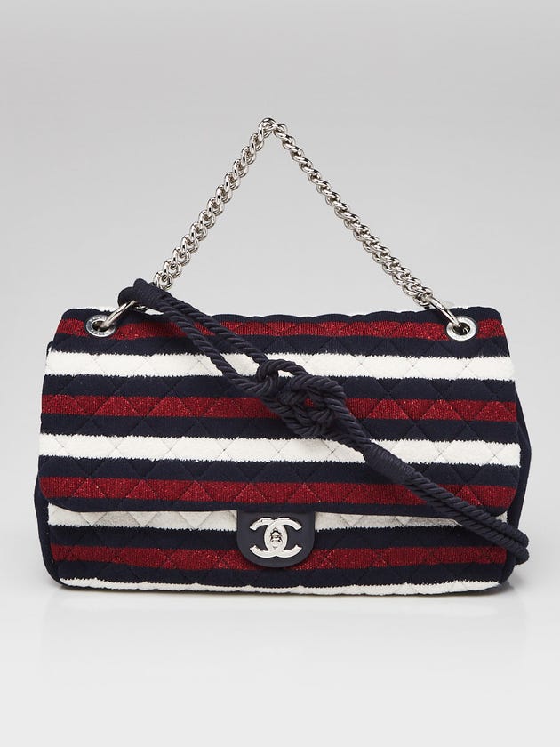 Chanel Red White and Blue Quilted Jersey Rope Single Flap Bag