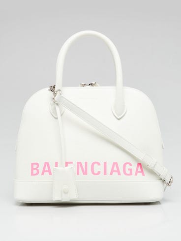 Balenciaga White Stamped Calfskin Leather Small Ville Satchel Bag