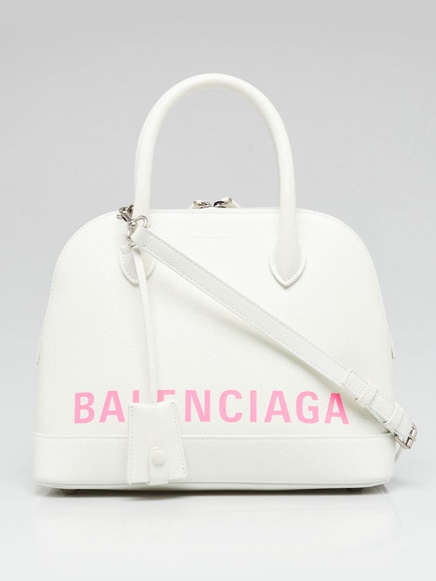 Balenciaga White Stamped Calfskin Leather Small Ville Satchel Bag