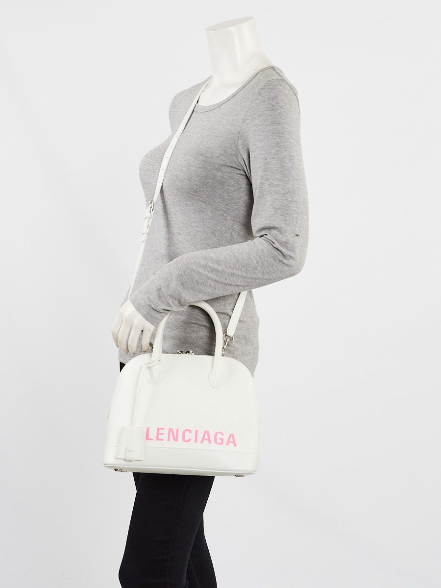 Balenciaga White Stamped Calfskin Leather Small Ville Satchel Bag
