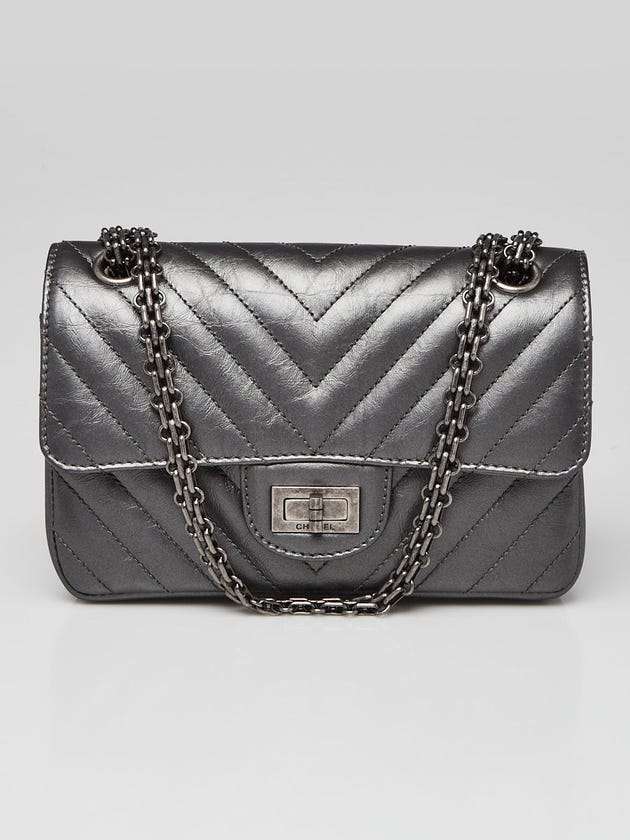 Chanel Dark Silver Quilted Calfskin Leather 2.55 Reissue Mini Flap Bag