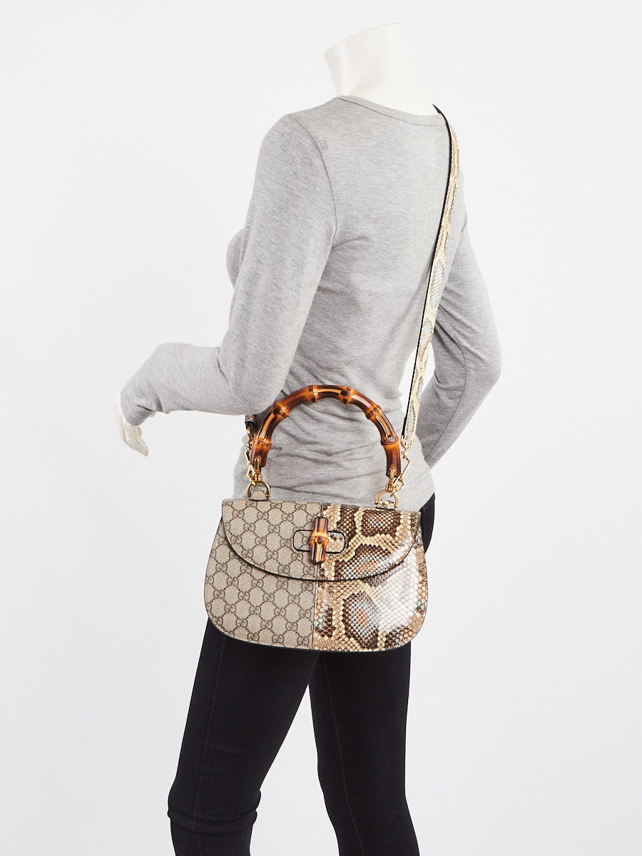 Gucci Beige/Ebony GG Coated Canvas/Snakeskin Bamboo Top Handle