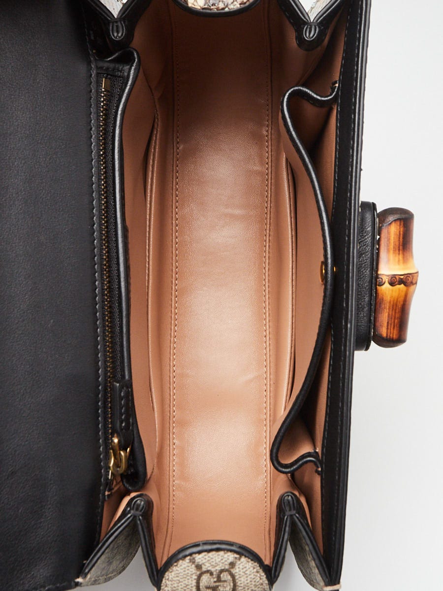 Gucci Beige/Ebony GG Coated Canvas/Snakeskin Bamboo Top Handle